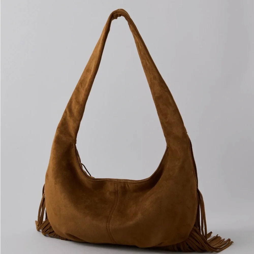 Fringe Suede Shoulder Bag - Brown